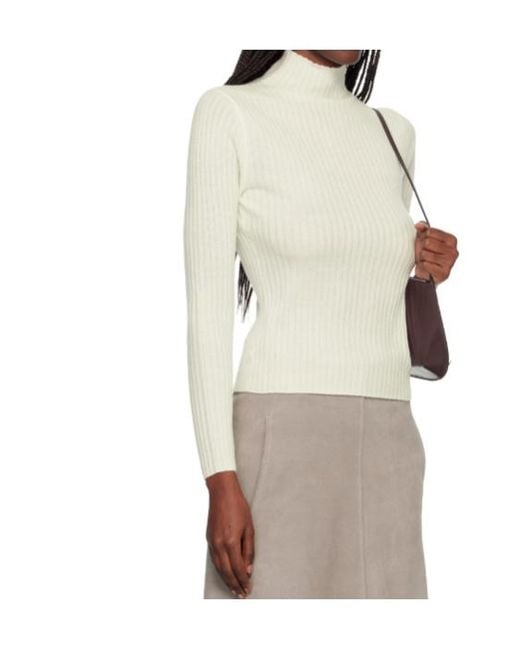 arch4 White Ariana Ribbed Mock-Neck Sweater