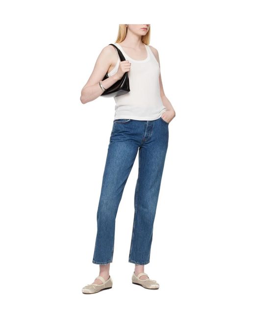 Anine Bing White Crewneck Sleeveless Ribbed Tank Top
