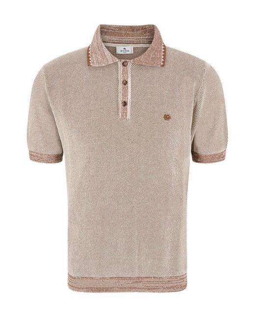 Etro Natural Snap-Button Piqué Polo Shirt for men