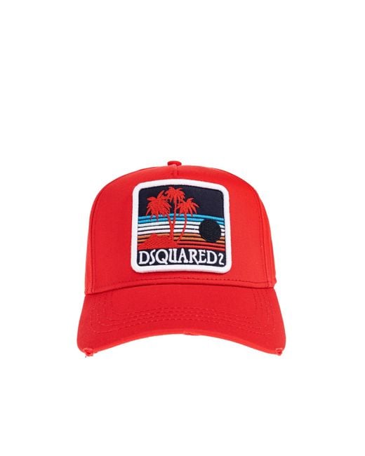 DSquared² Red Logo Patch Baseball Cap for men