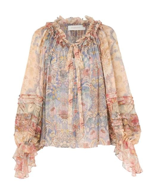 Zimmermann Natural Rebellion Corded Spliced Floral Blouse