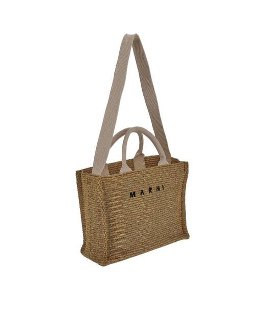 Marni Metallic Logo Embroidered Small Tote Bag