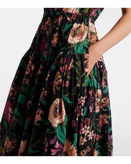 Ulla Johnson Black Marin Floral Cotton Poplin Midi Dress