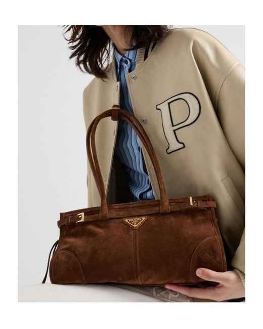 Prada Brown Logo Plaque Belted Shoulder Bag