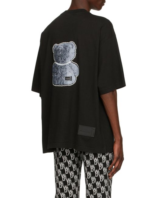 we11done Gray Teddy Bear-Print Cotton T-Shirt for men