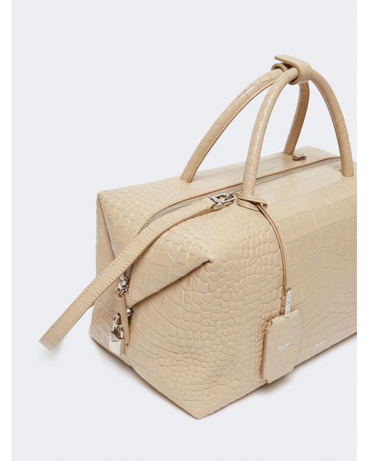 Max Mara Natural Croc-Embossed Large Shoulder Bag
