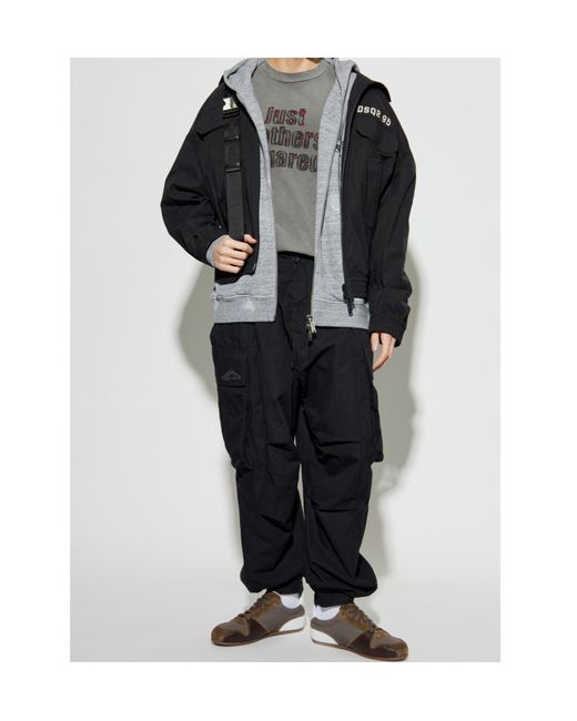 DSquared² Gray Logo Printed Zipped Destroyed Hoodie for men