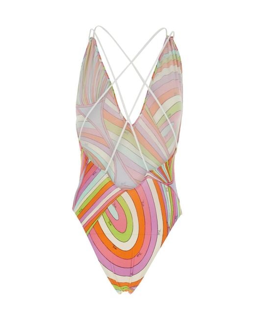 Emilio Pucci Multicolor Spaghetti-Strap One-Piece Swimsuit