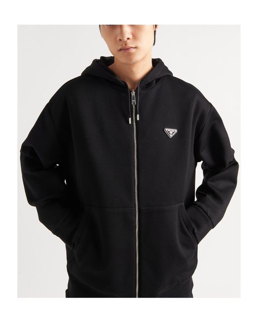 Prada Black Reversible Cotton Fleece And Re-Nylon Hoodie for men