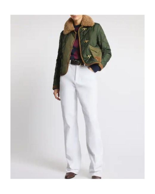 Fay Green Quilted Shearling-Collar Jacket