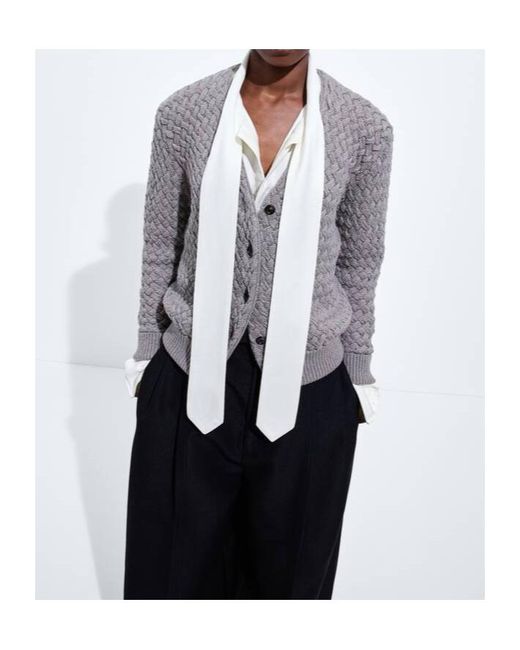 Bottega Veneta Gray Intrecciato Wool Cardigan