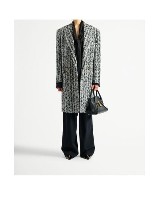 Balmain Gray Long Tweed Coat