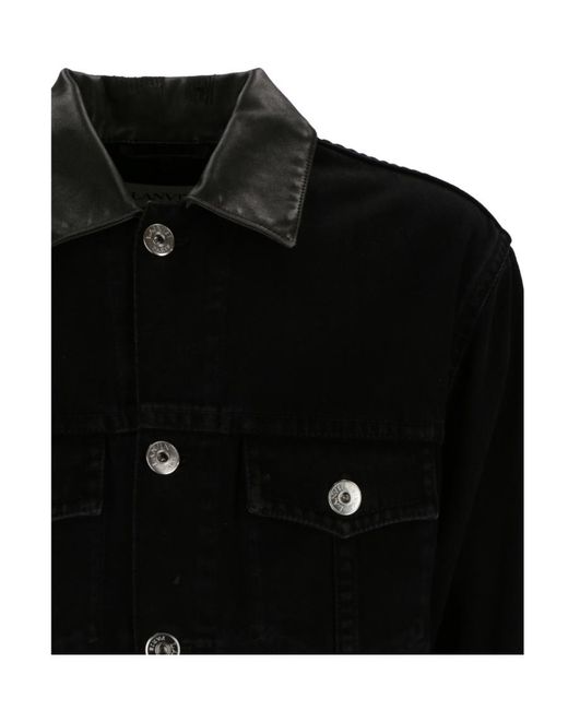 Lanvin Black Logo-Print Distressed Denim Jacket for men