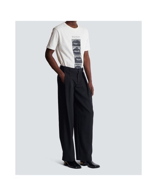 Balmain Black Wool Pleated Straight Trousers for men