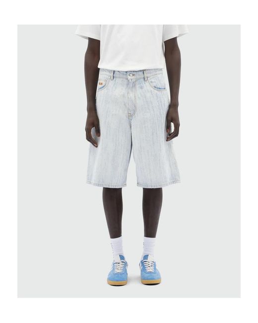 MSGM Blue Logo-Patch Denim Bermuda Shorts for men
