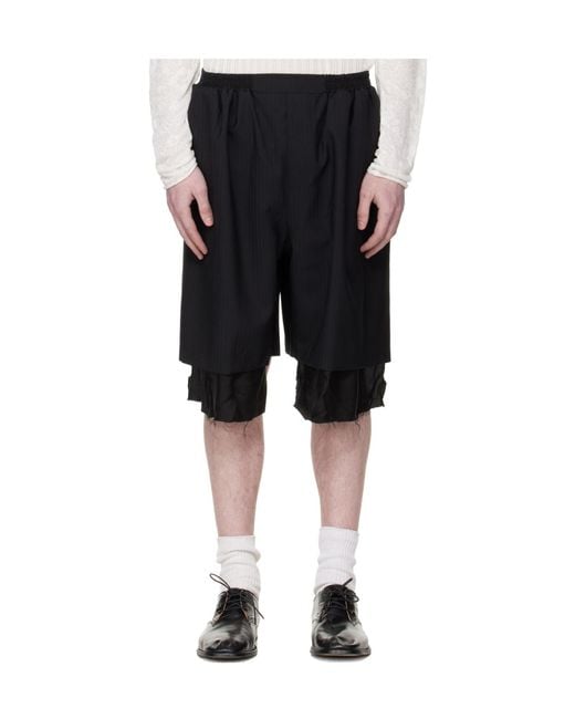 Edward Cuming Black Exploded Lining Fleece Elastic Waist Shorts for men