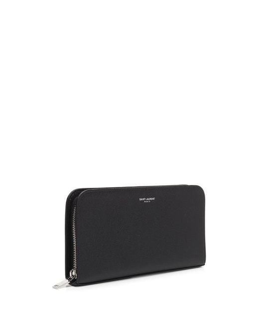 Saint Laurent Black Zipper Texture Wallet for men
