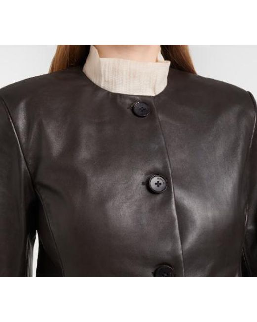 ROTATE BIRGER CHRISTENSEN Black Round-Neck Leather Jacket