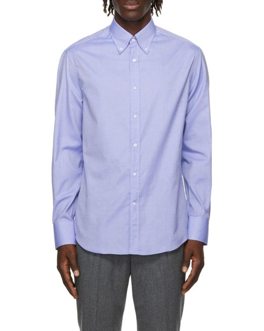 Brunello Cucinelli Blue Plain Cotton Shirt for men