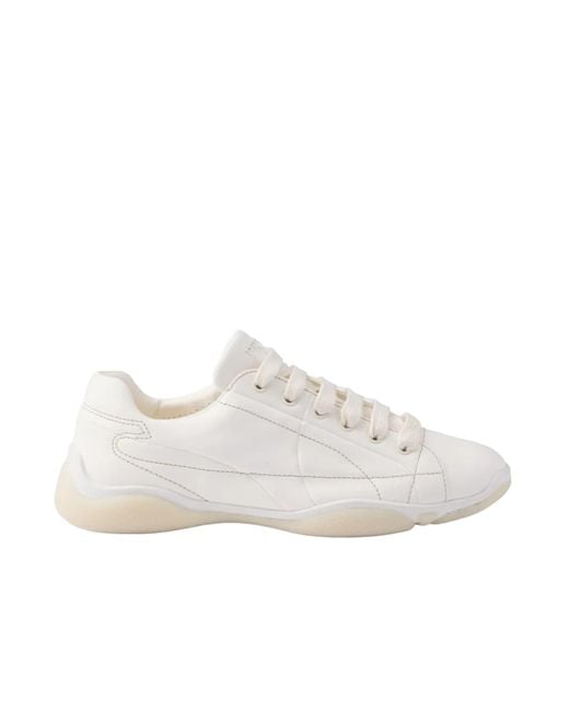 Prada White Logo Detailed Lace-Up Sneakers