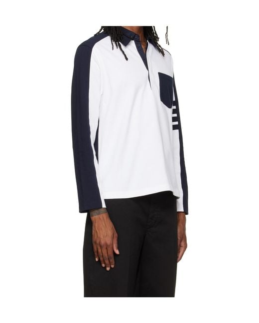 Thom Browne White Oversized Colorblock Rugby Polo for men