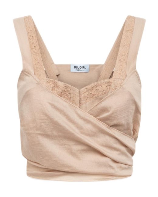Blugirl Blumarine Natural Lace-Details Flap-Pocket Shirt