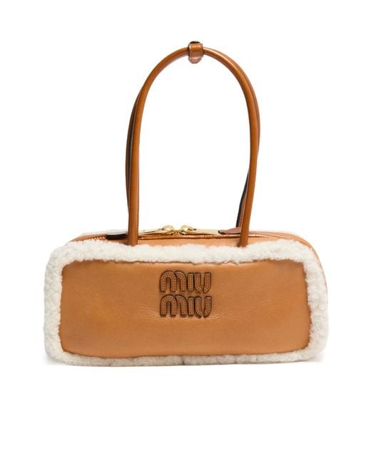 Miu Miu Brown Beau Small Shearling Bag