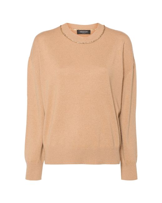 Fabiana Filippi Natural Sequin Embellished Virgin Wool Blend Jumper