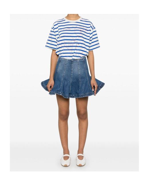 MSGM Blue Wired-Hem Flared Mini Skirt