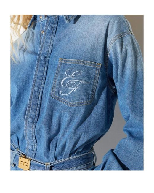 Elisabetta Franchi Blue Denim Mini Dress With Belt
