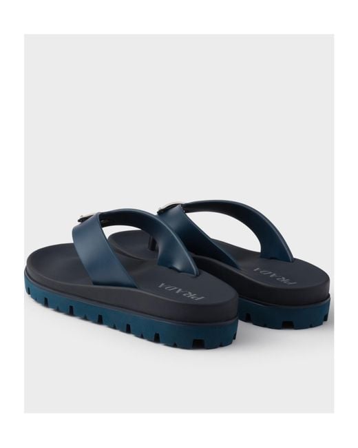 Prada Blue Rubber Thong Sandals for men