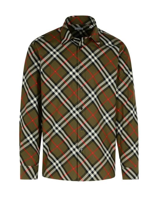 Burberry Green Checked Long Sleeved Shirt for men