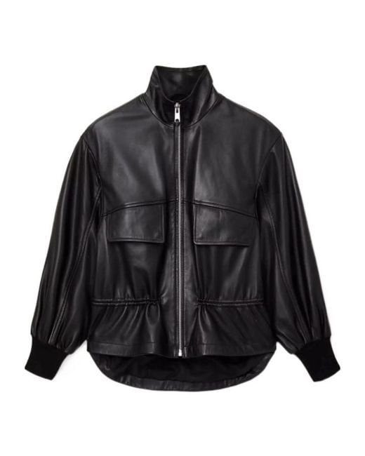 AllSaints Black Leather Flor Jacket