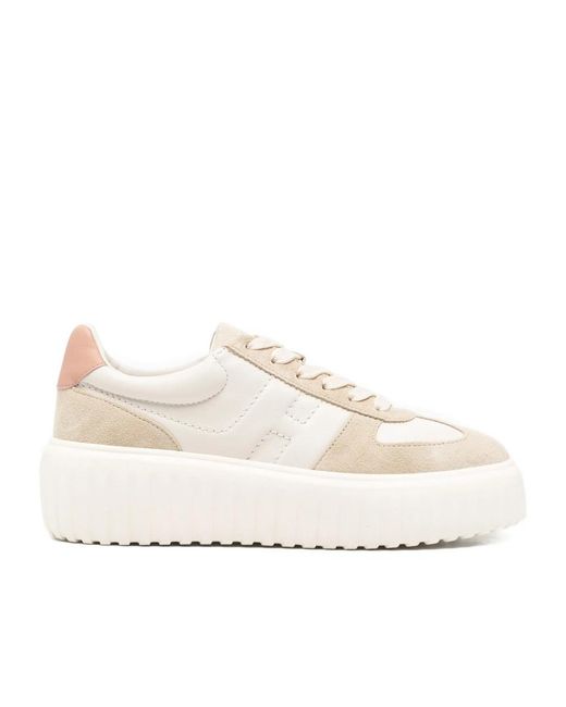 Hogan White H-Stripe Platform Laxe-Up Sneakers
