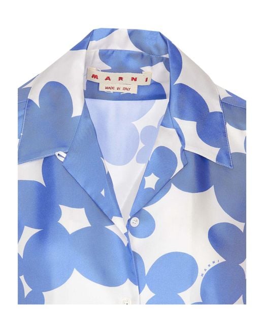 Marni Blue Floral-Printed Short-Sleeved Shirt