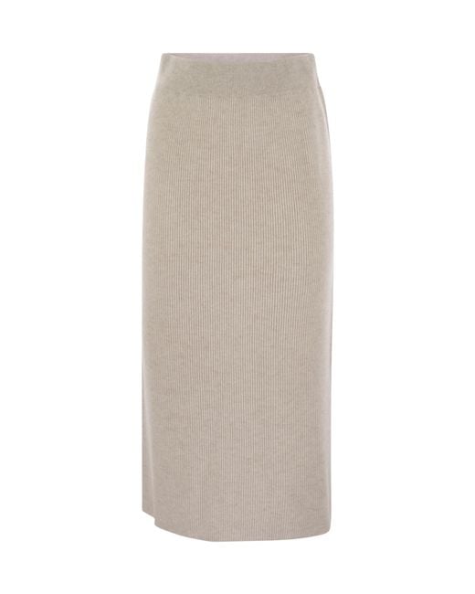 Brunello Cucinelli White Straight Hem Knitted Midi Skirt
