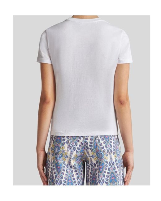 Etro White Pegaso Embroidered Crewneck T-Shirt