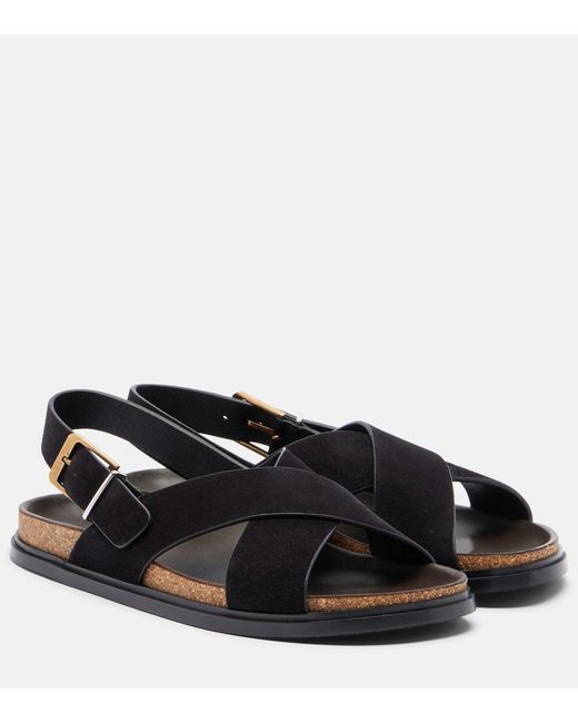 The Row Black Buckle Flat Sandals
