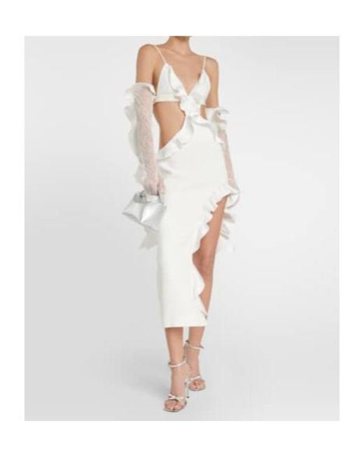 David Koma White Ruffle-Trimmed Asymmetrical Cutout Midi Dress