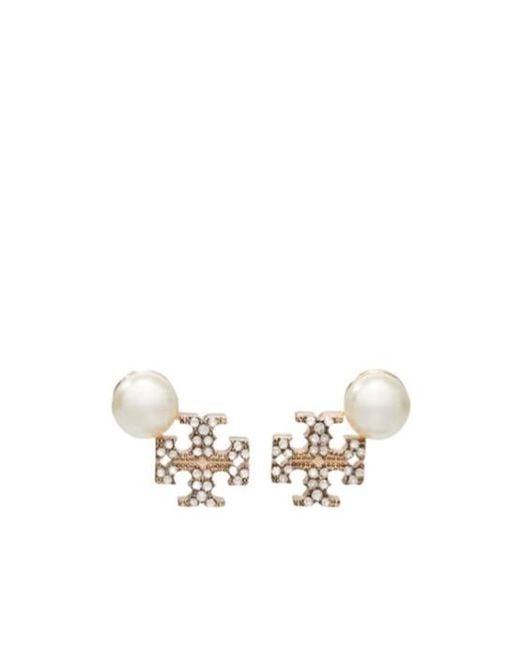 Tory Burch White Moondance Logo Stud Earrings