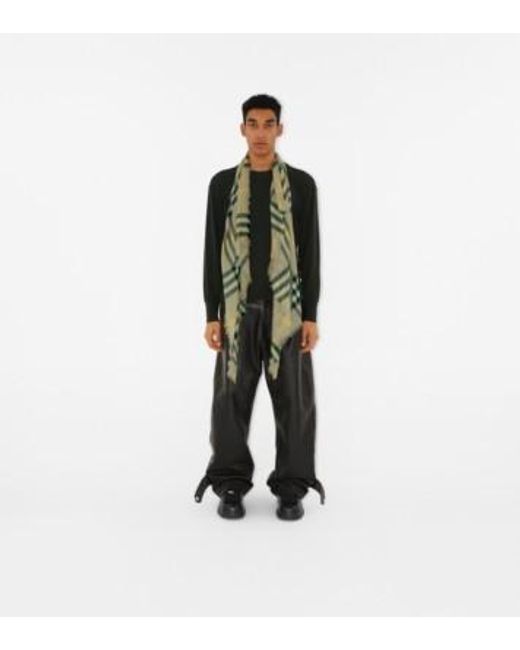 Burberry Green Vintage Check Fringed-Edge Scarf for men