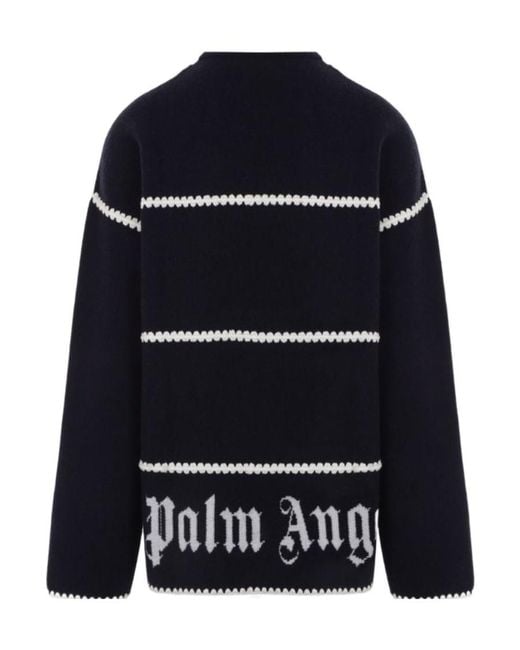 Palm Angels Blue Logo Intarsia-Knit Jumper for men