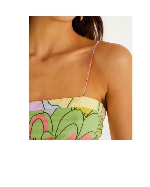 Farm Rio Green Spring Affair Beaded Crop Top