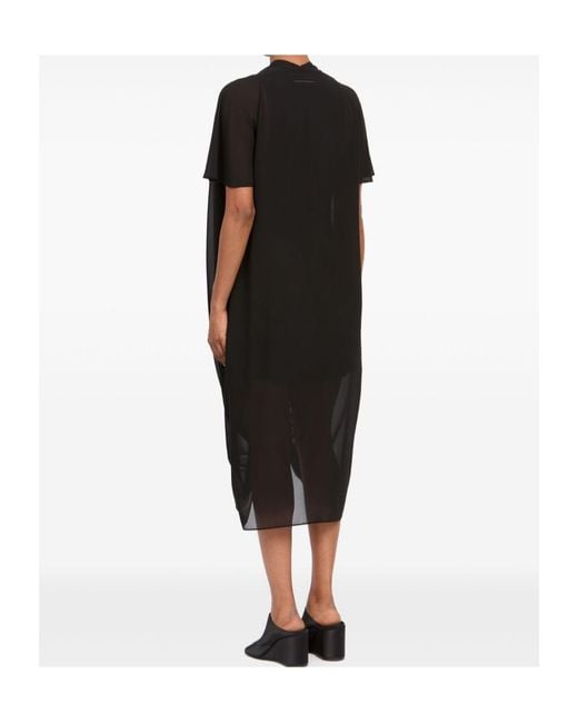 MM6 by Maison Margiela Black Draped Short-Sleeve Dress