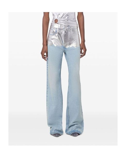 Rabanne Blue Metallic Detailed Straight Leg Jeans