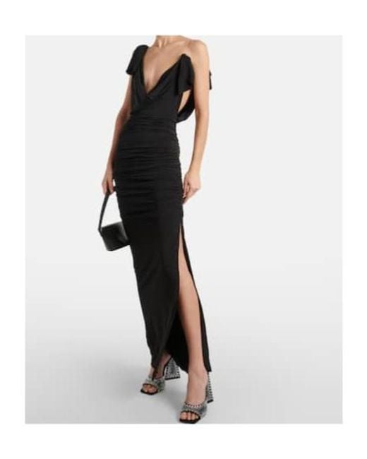 The Attico Black Ruched Draped Jersey Gown