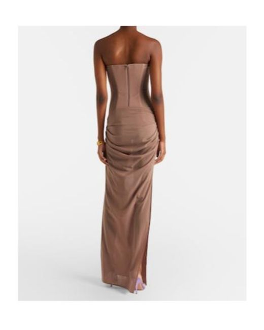 Alex Perry Brown Semi-Sheer Strapless Gown