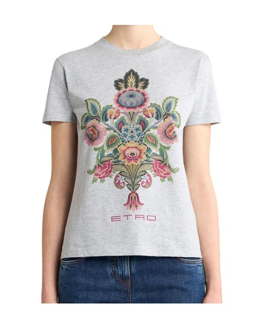 Etro White Cotton T-Shirt With Placed Print