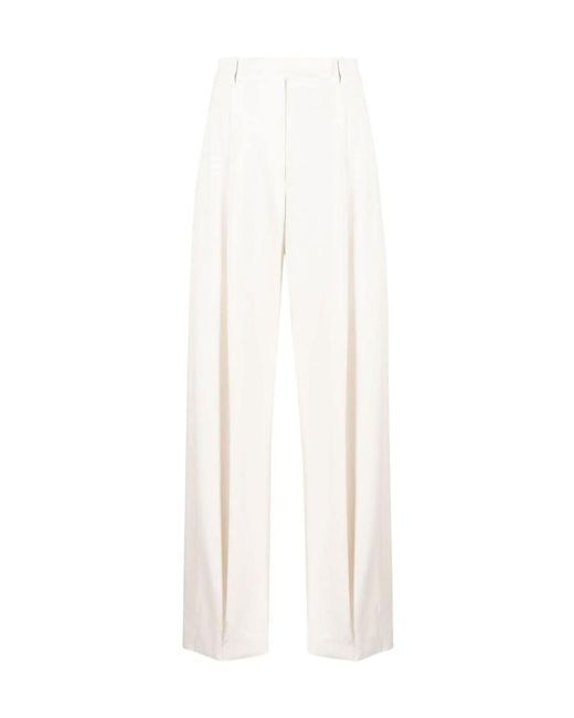 Brunello Cucinelli White High-Rise Straight-Leg Trousers