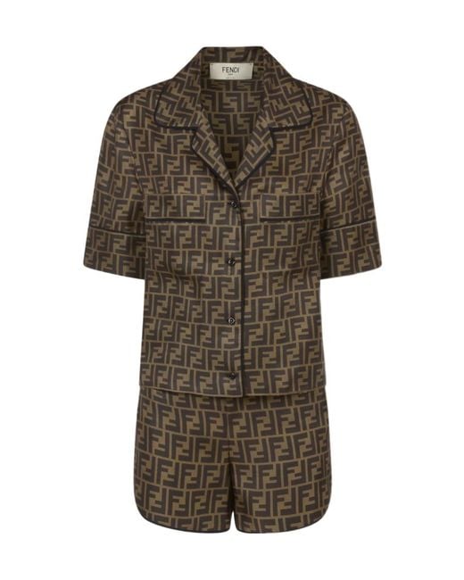 Fendi Green Ff Monogrammed Short-Sleeved Pyjamas Set